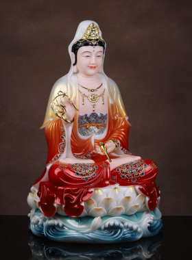 汉白玉水浪观音菩萨家用供奉观音神像摆件南海观音坐莲观世音佛像