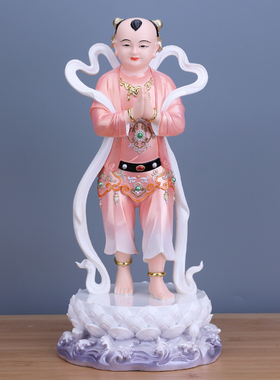仿瓷树脂童男童女树脂佛像家用摆件观音护法善财童子龙女金童玉女