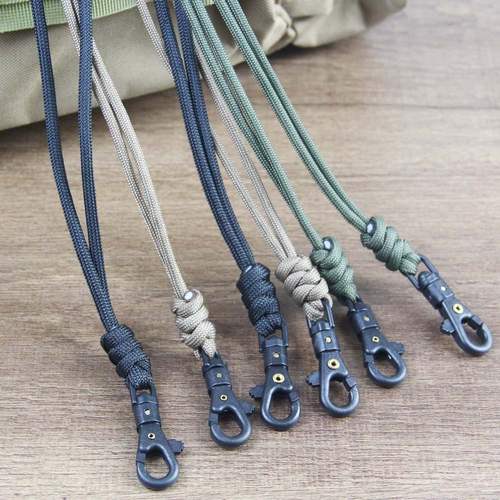 伞绳编制挂脖绳快拆可旋转式钥匙钩扣工装百搭证件带门襟厂牌挂绳 - 图0