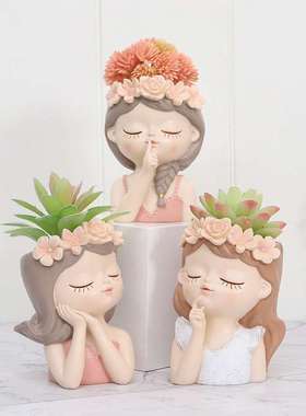 创意多肉仙女人头花盆个性阳台花园装饰可爱微景观小盆栽礼物摆件
