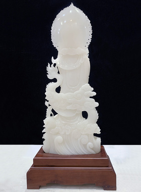 天然玉观音神像生意兴隆摆件