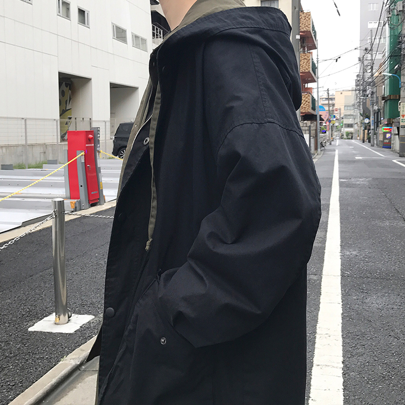 秋季新款韩版宽松连帽风衣男中长款休闲外套潮流上衣 2018 方寸先生 秋季新款韩版宽松连帽风衣男中长款休闲外套潮流上衣 2018 方寸先生