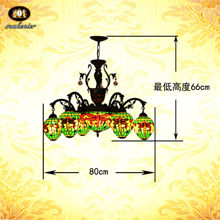 咖啡店西餐厅酒吧会所别墅6头蜻蜓蒂凡尼复古艺术吊灯 彩色玻璃灯 - 图3