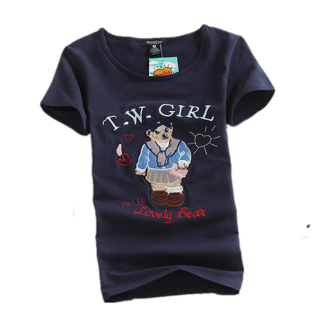 ເສື້ອທີເຊີດແຂນສັ້ນ Cartoon round neck pure cotton short sleeve for women sweet half sleeve