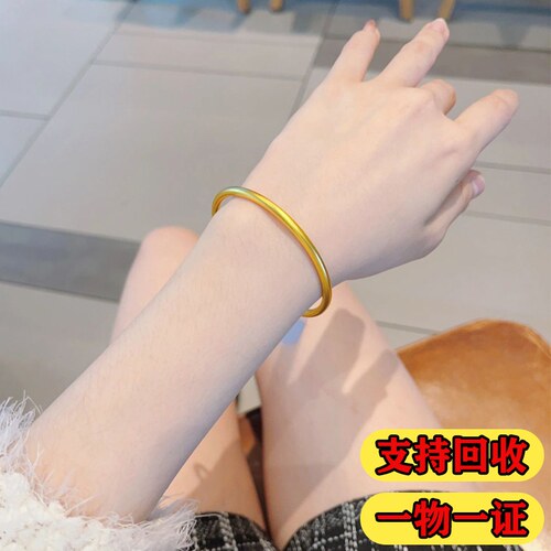 足金包银手镯女素圈古法传承仿真黄金卷草纹镯子实心不褪色不掉色 - 图0