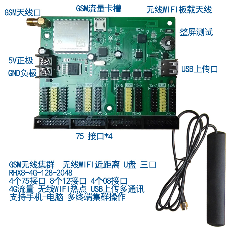 RHX8-128-4G远程集群 LED显示屏控制卡 GPRS控制器电子屏条屏-图0