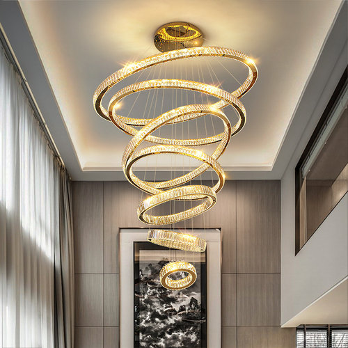 别墅客厅大吊灯LOFT复式楼挑空吊灯广东中山灯具现代轻奢楼梯吊灯 - 图2