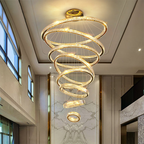 别墅客厅大吊灯LOFT复式楼挑空吊灯广东中山灯具现代轻奢楼梯吊灯 - 图0