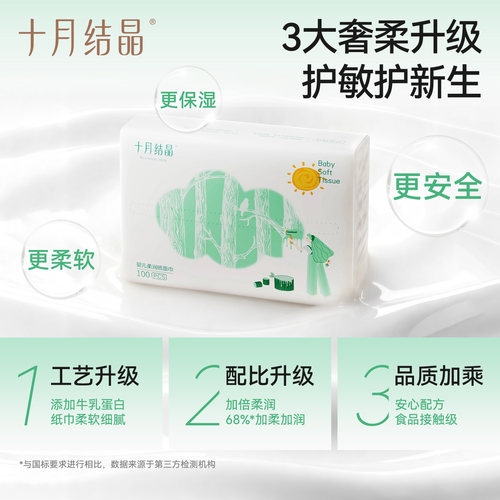 【买1送1】十月结晶婴儿纸巾宝宝用超柔云柔巾100抽12包 共发24包 - 图0