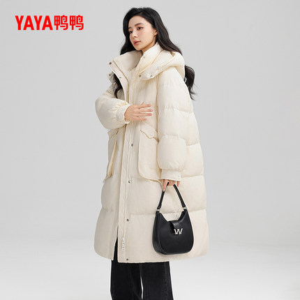 鸭鸭羽绒服女士2025秋冬反季过膝长款保暖简约时尚潮流鸭绒外套X