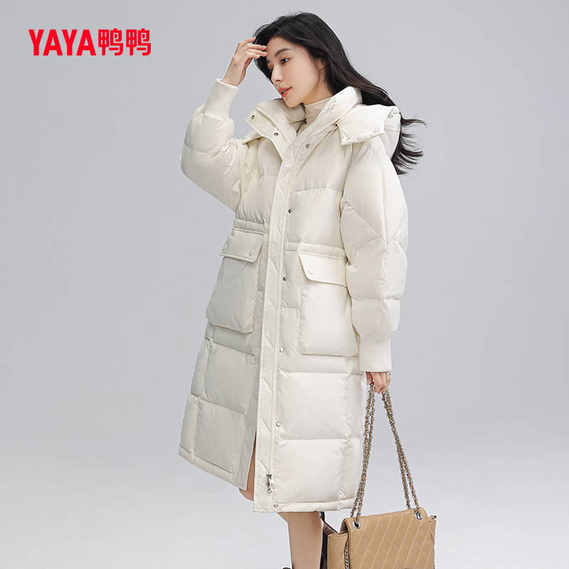 【鸭鸭官方旗舰店】中长款显瘦大口袋羽绒服