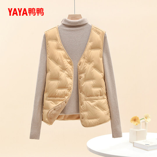 鸭鸭轻薄羽绒马甲女2025秋冬新品短款V领百搭90鸭绒上衣内搭外套J