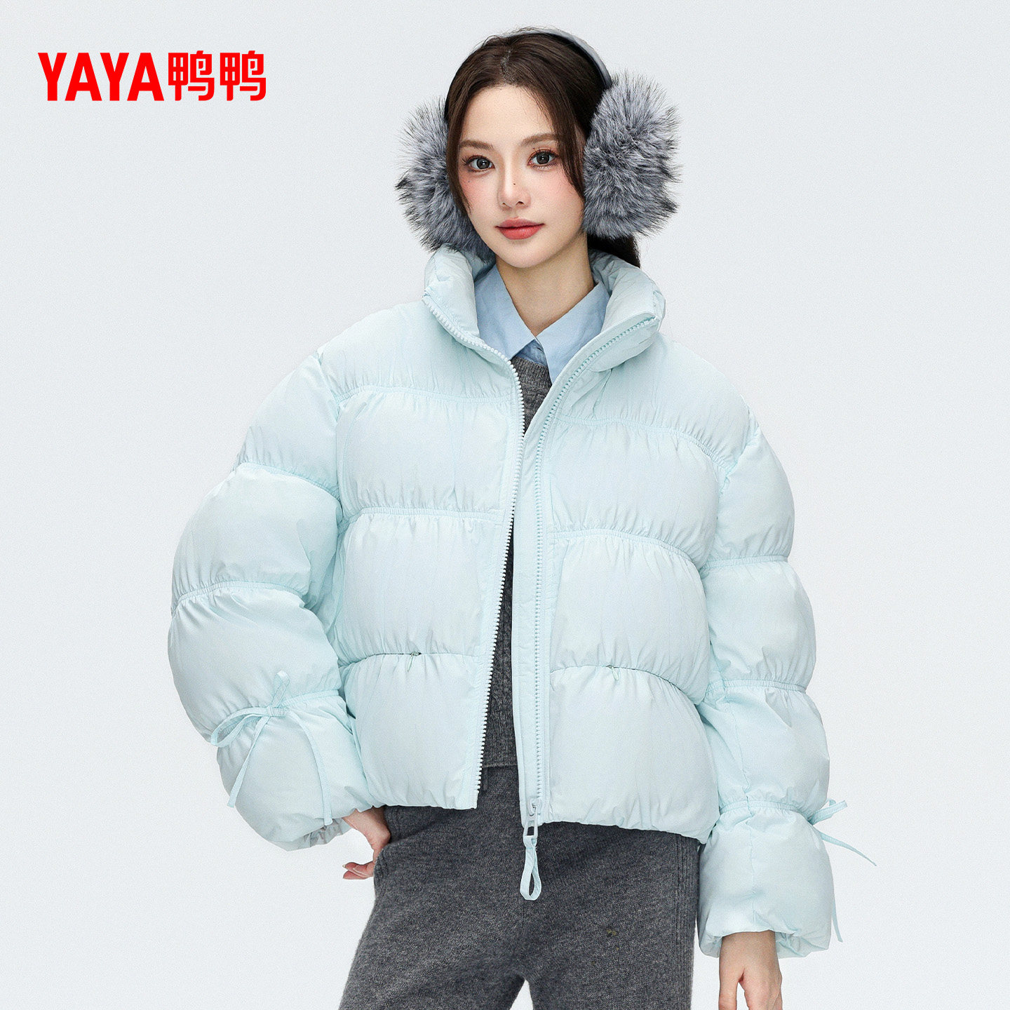 鸭鸭2025年冬新款短款羽绒服女立领泡芙面包服加厚保暖休闲外套M,淘宝优惠券,粉丝福利购,淘宝优惠卷