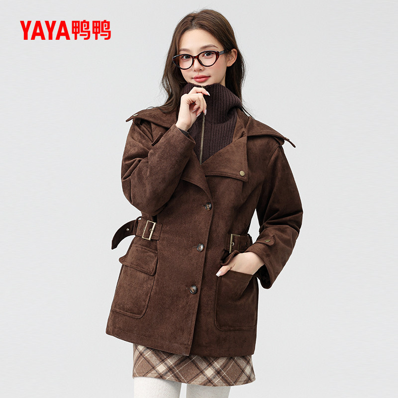 鸭鸭羽绒服女2025年秋冬新款时尚休闲舒适简约翻领百搭保暖外套S