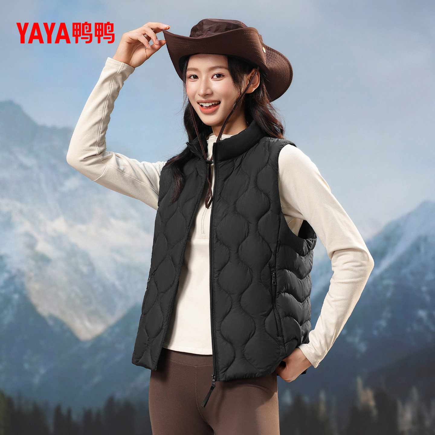 鸭鸭羽绒服马甲女士2025季百搭轻薄立领时尚短款保暖鸭绒马夹外套