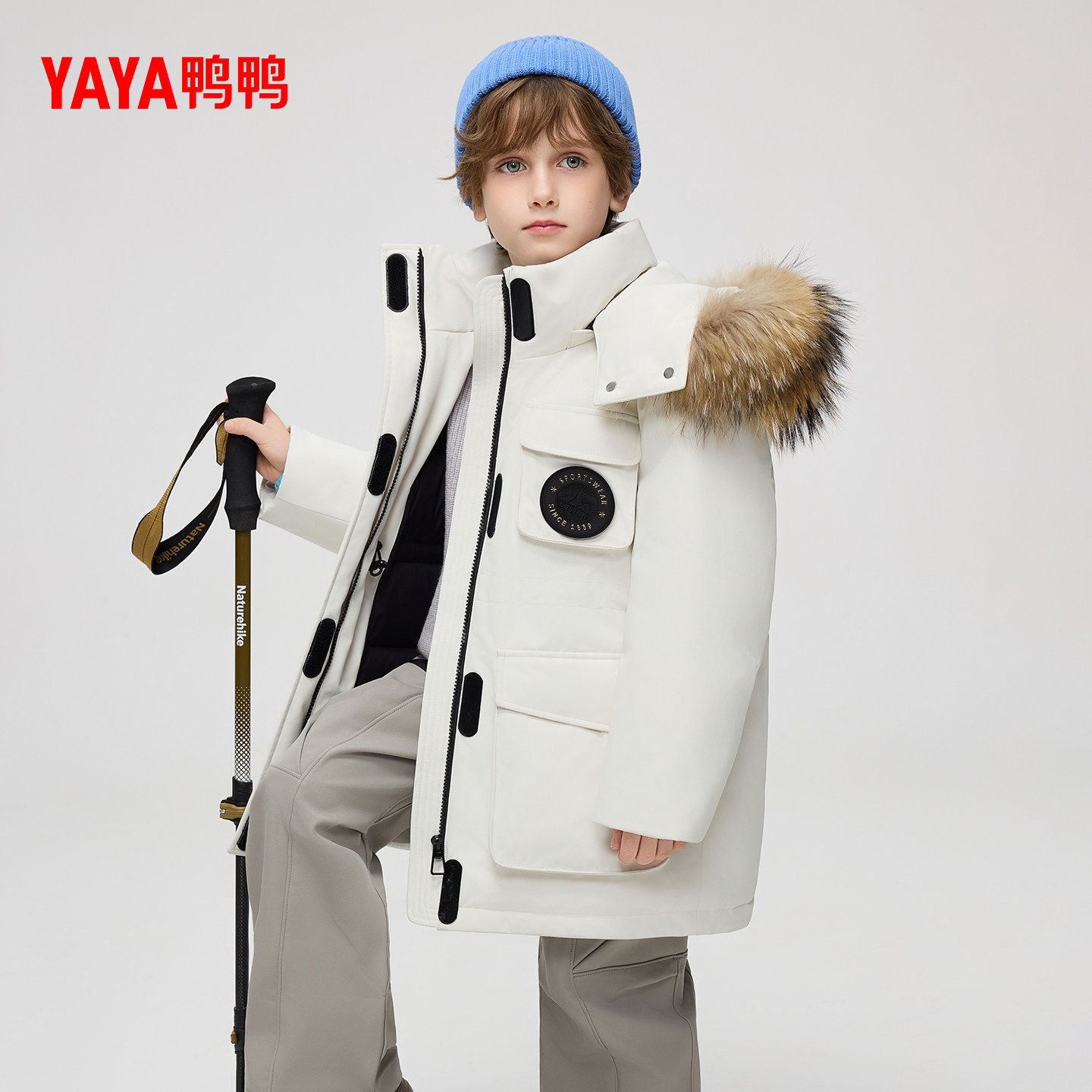 鸭鸭儿童羽绒服2025秋冬新品中大童中长款大毛领男女童保暖外套J,淘宝优惠券,粉丝福利购,淘宝优惠卷