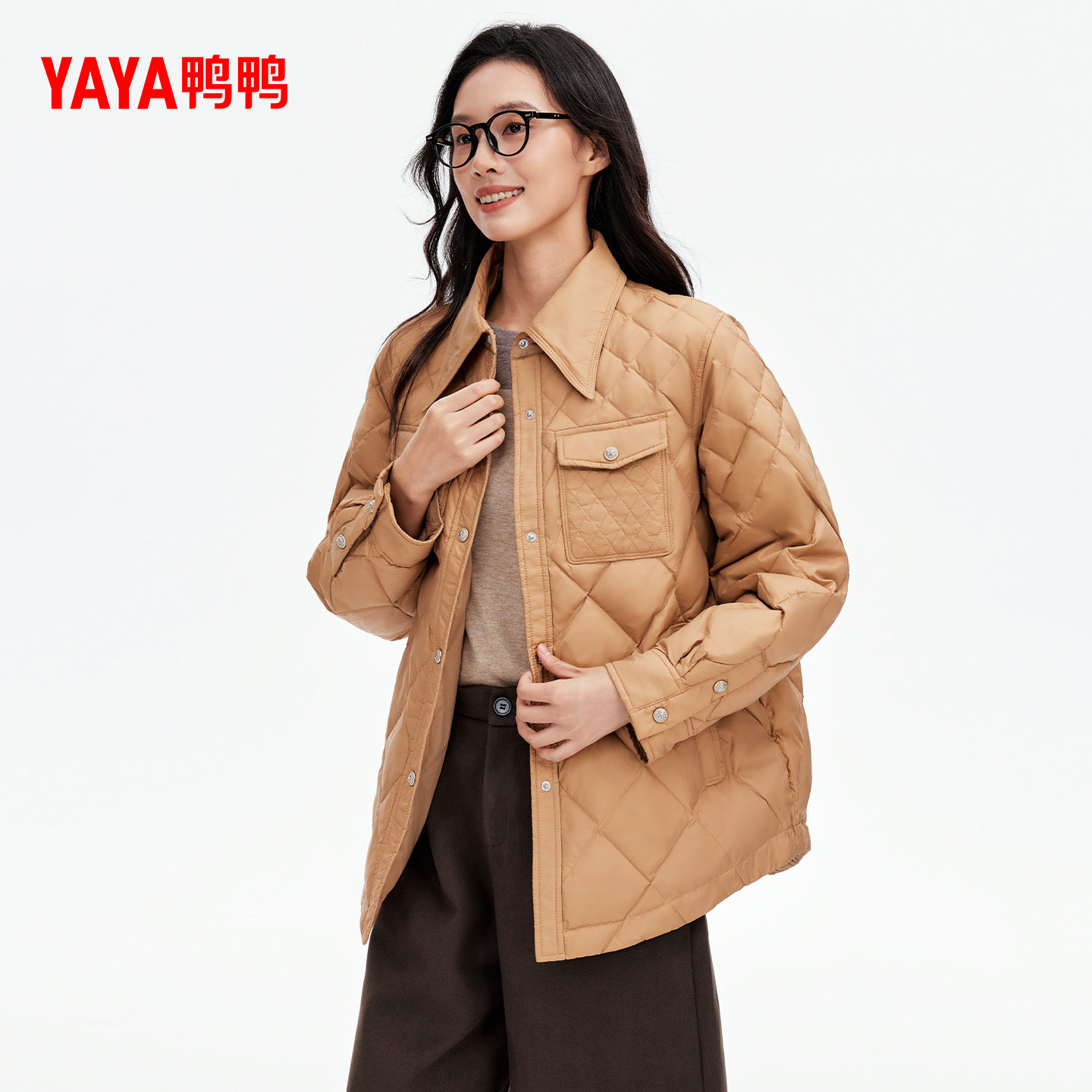 鸭鸭轻薄羽绒服女小香风2025秋冬反季爆款衬衫领时尚优雅舒适外套,淘宝优惠券,粉丝福利购,淘宝优惠卷