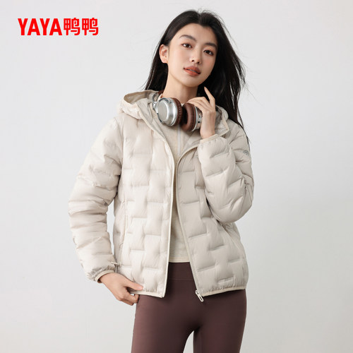 鸭鸭轻薄羽绒服女2025冬季新款短款宽松百搭连帽90鸭绒保暖外套J - 图0