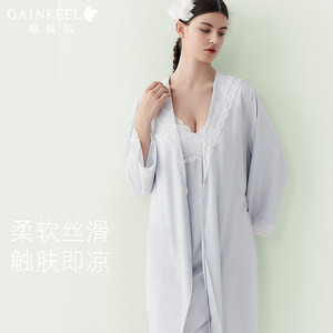 歌瑞尔性感晨袍亲肤柔软莫代尔棉睡袍可外穿绑带外袍浴袍纯欲蕾丝