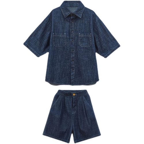 女童牛仔套装夏装2025新款时髦中大童洋气网红儿童短袖短裤两件套 - 图3