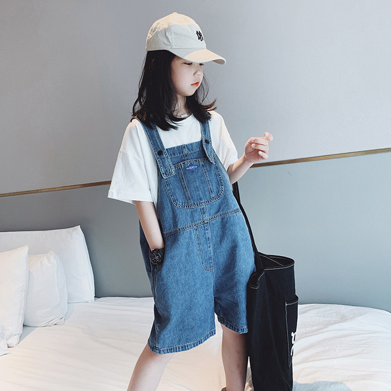 女童牛仔背带裤夏装2025新款中大童宽松韩版休闲阔腿短裤儿童裤子,淘宝优惠券,粉丝福利购,淘宝优惠卷