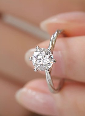 正品莫桑石钻戒女银镀金藤蔓麻花