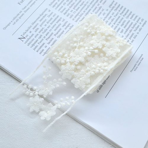 米色网纱刺绣花朵花边蕾丝 手工发饰头饰材料自制DIY大蝴蝶结发夹 - 图2