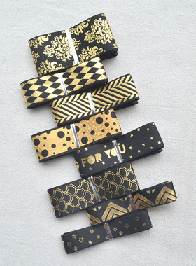 黑色烫金华丽缎带吧唧DIY饰品