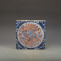 Minqing flower glazed in red Kirin grain tile Jingdezhen antique porcelain Antiquity ancient game old stock collection Ming and Qing pendulum pieces