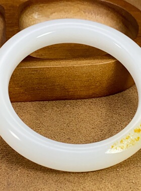 新疆和田玉羊脂白玉手镯女精品羊脂白玉宽条玉手镯53圈口洒金皮