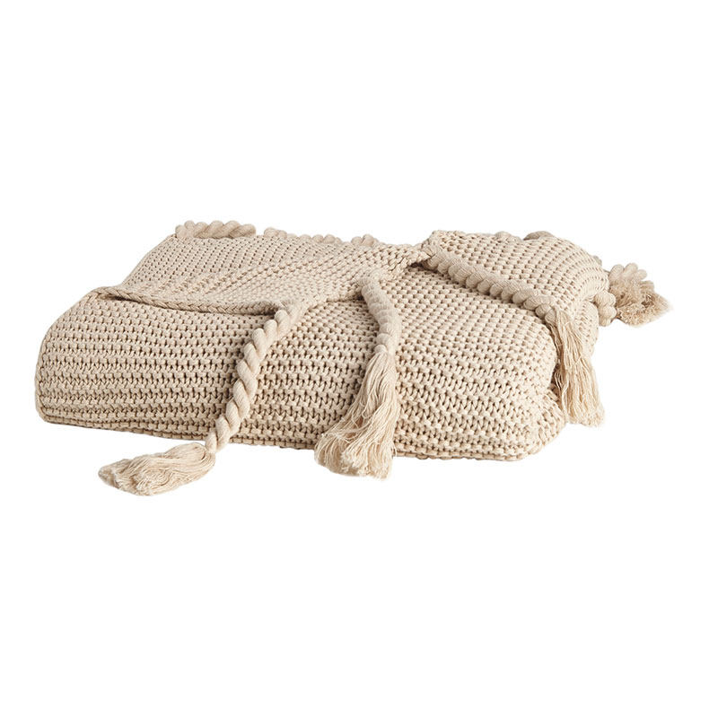 商场同款HarborHouse全棉编织素色披毯沙发盖毯流苏午睡薄毯礼物