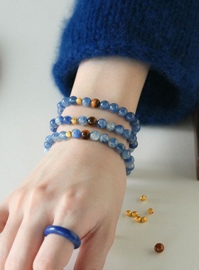 天然水晶蓝晶石串珠手链