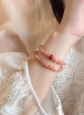 粉色太阳石招桃花叠戴手链
