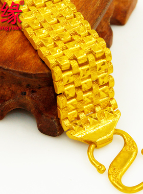 镀黄金手链男粗犷坦克链镀金手链宽面大气镀沙金手表链爸爸礼