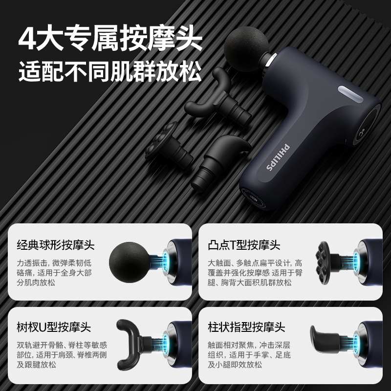 【国补】飞利浦筋膜枪运动肌肉按摩器迷你颈膜枪放松多功能按摩枪 - 图3