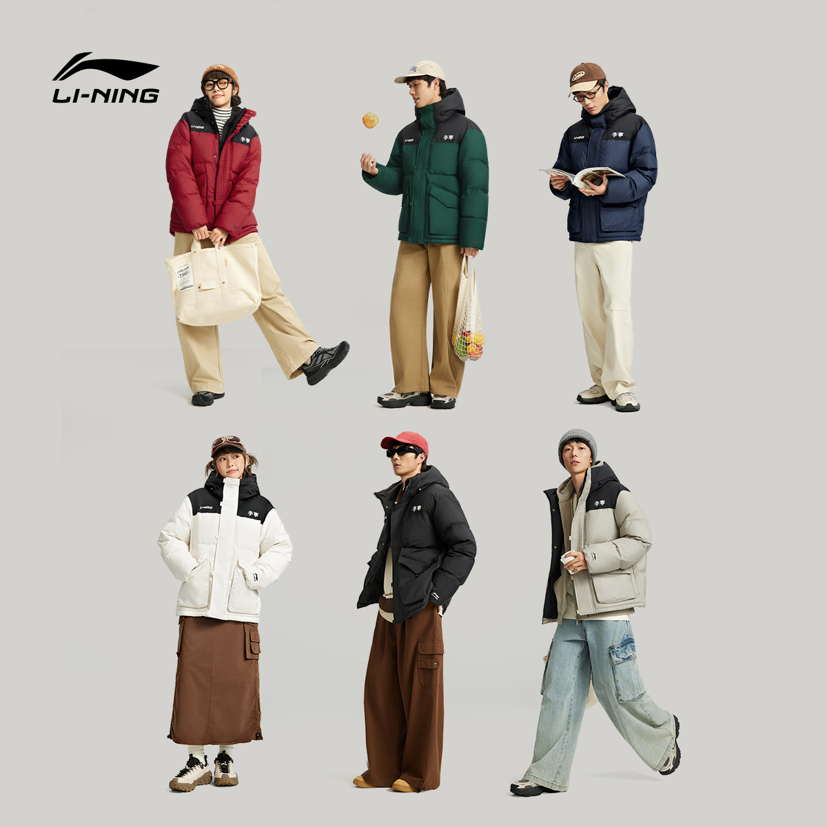 李宁火锅羽绒服丨情侣冬季短款衣服女派克工装红色保暖运动外套男