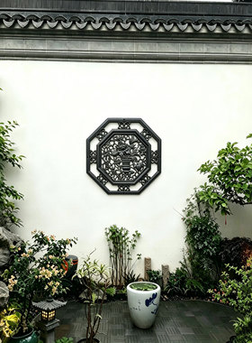 仿古新中式镂空透窗背景墙挂件