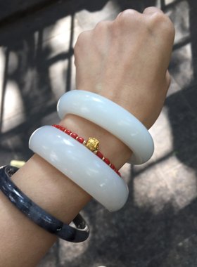 一朵时光 保真嫁妆镯和田玉羊脂白玉宽版手镯 『归期可期』