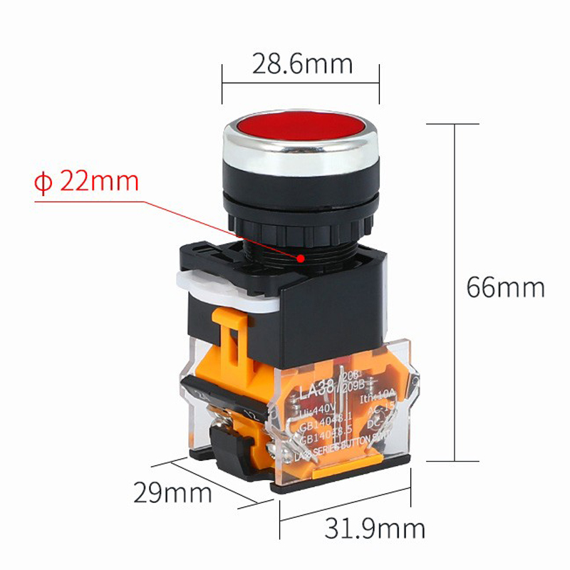 按钮LA38-11S 带自锁平头按钮开关开孔22mm 手动复位 一开一闭 - 图0