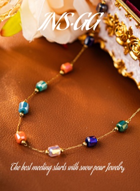 【INS · GG】原创设计小众设计新款轻奢高级仿水晶彩色项链X757