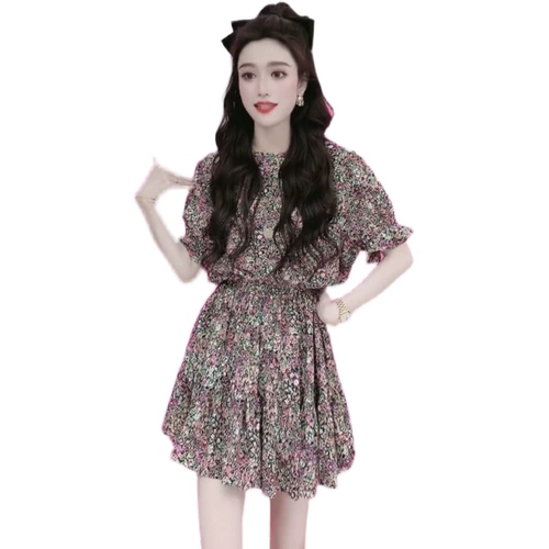 Модный шифоновый комбинезон, штаны, футболка, корсет, платье, юбка, подходит для подростков, цветочный принт, короткий рукав