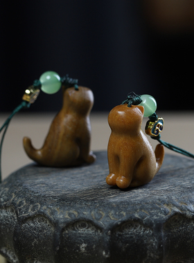 檀木休闲猫手机挂件创意吊坠挂饰