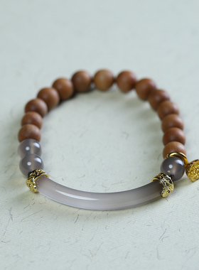 檀香木半生烟紫玛瑙中式半镯手链