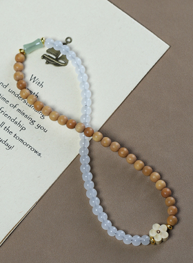 阴沉木檀香木拼接玉石梅花手串女