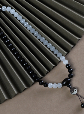 鸿意黑檀木白玉菩提子阴阳珠手串