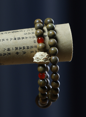 绿檀木双圈莲花夜光香囊款手串女