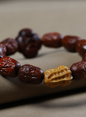 紫檀木红枣珠好柿花生佛珠手串