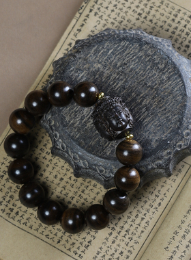 菩萨棋楠沉香木三面佛手链配饰品