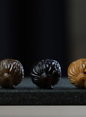 檀木木雕刻小莲蓬手机钥匙扣挂件