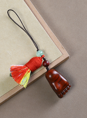 紫檀木雕刻知足常乐随身挂件吊坠